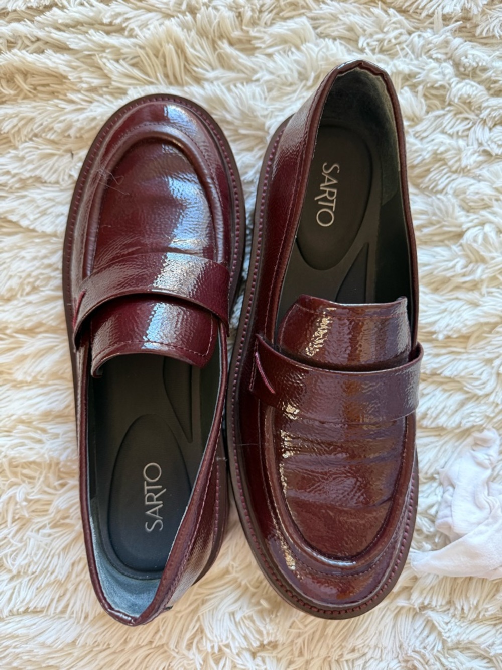 Sarto Women’s Burgundy Patent Leather Loafers - Picture 3 of 5